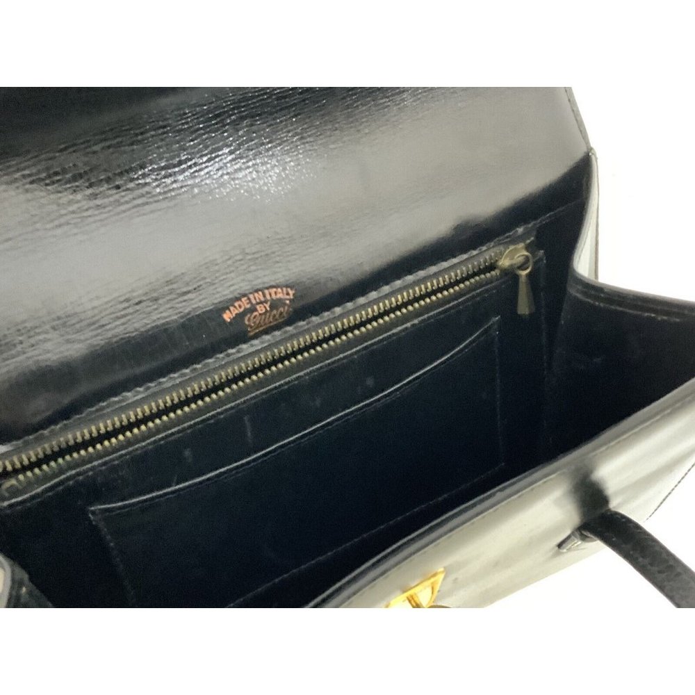 Guccio Gucci Rare & Vintage M.In Italy Hand Bag Glossy Black Leather VGC - Picture 4 of 8